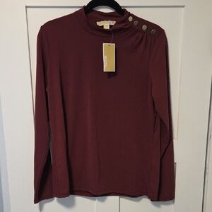 Michael Kor's Cranberry Button-Detail Top
